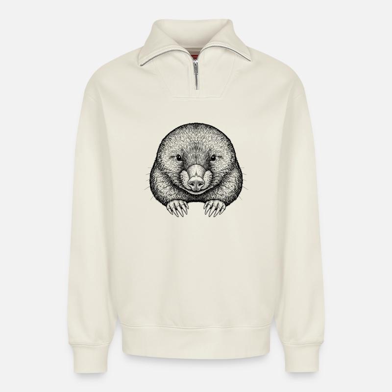 Maulwurf - Relaxed Unisex Organic Half Zip Sweatshirt – von SPREAD - Naturweiß