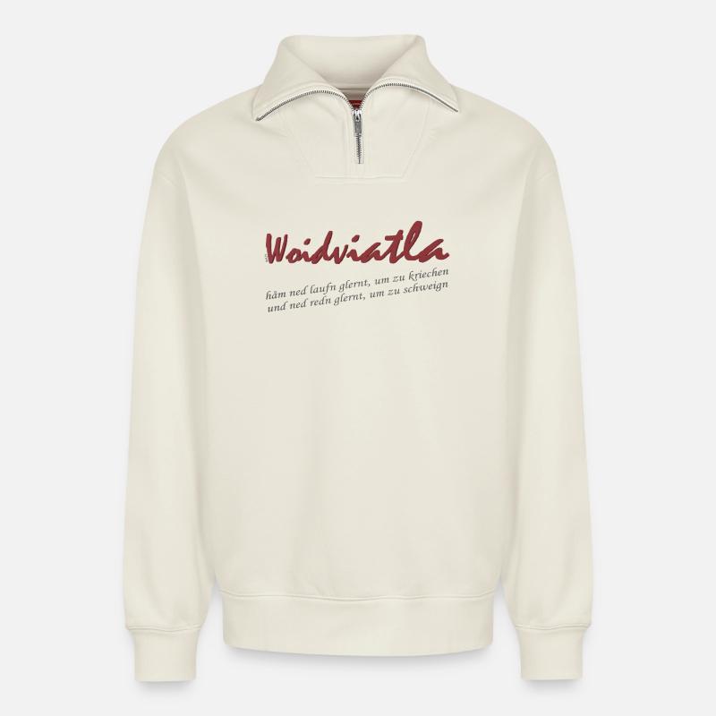 Woidviatla Script Logo - Relaxed Unisex Organic Half Zip Sweatshirt – von SPREAD - Naturweiß