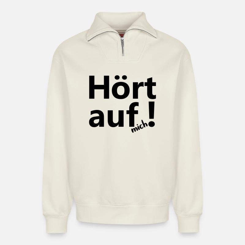 Stop - Relaxed Unisex Organic Half Zip Sweatshirt – by SPREAD - off white