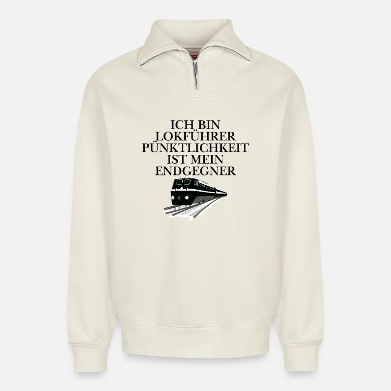 Lokführer Design  - Relaxed Unisex Organic Half Zip Sweatshirt – von SPREAD - Naturweiß