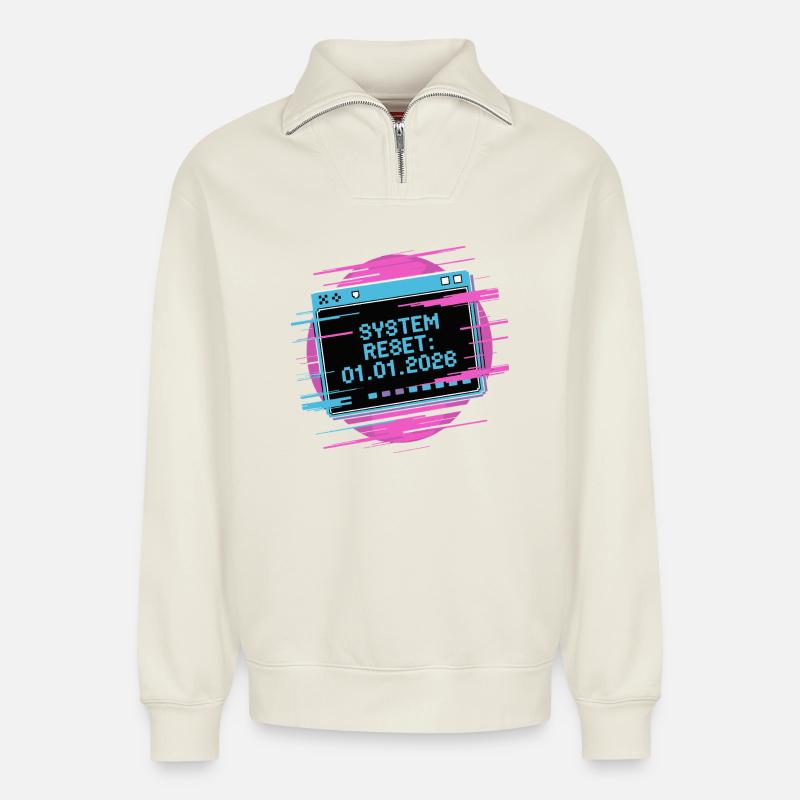 Neon-System-Reset 01.01.2026 - Relaxed Unisex Organic Half Zip Sweatshirt – von SPREAD - Naturweiß