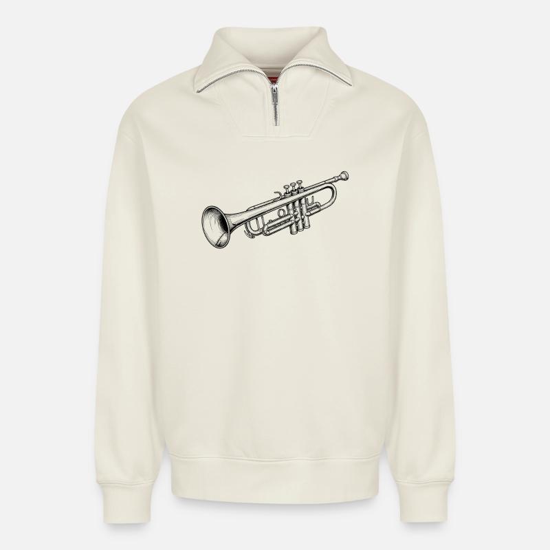 Trompete - Relaxed Unisex Organic Half Zip Sweatshirt – von SPREAD - Naturweiß