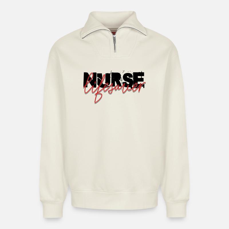 Krankenschwester Lebensretter - Relaxed Unisex Organic Half Zip Sweatshirt – von SPREAD - Naturweiß