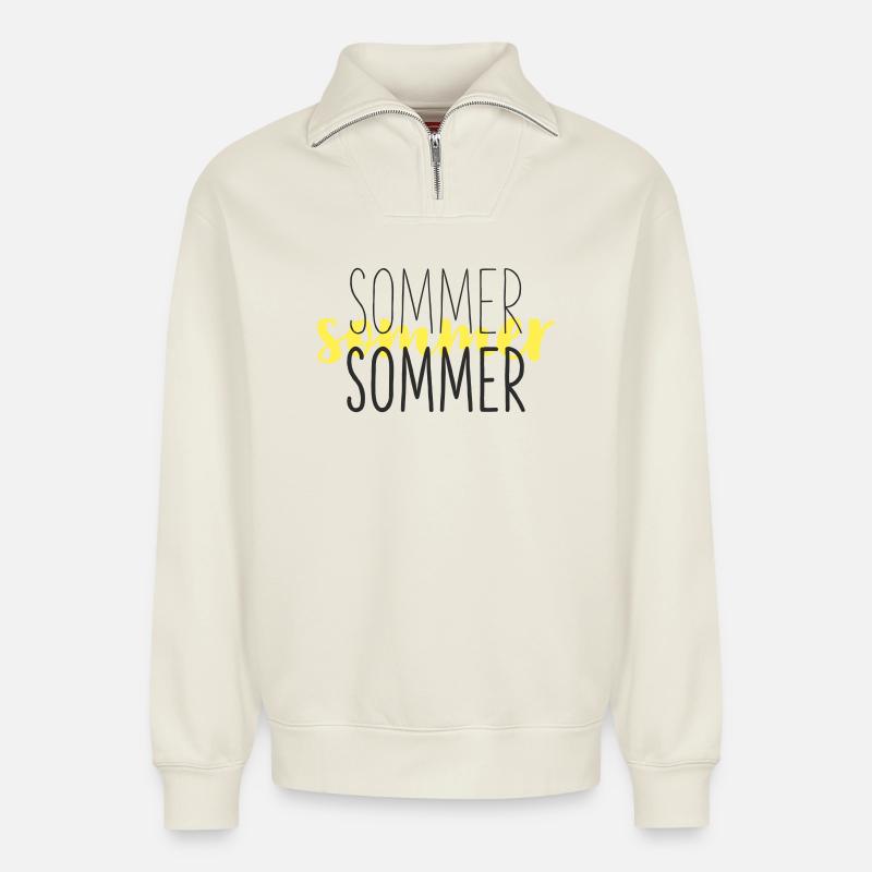 Jaune d’été noir - Sweat unisexe décontracté en coton biologique à demi-zip – de SPREAD - blanc cassé