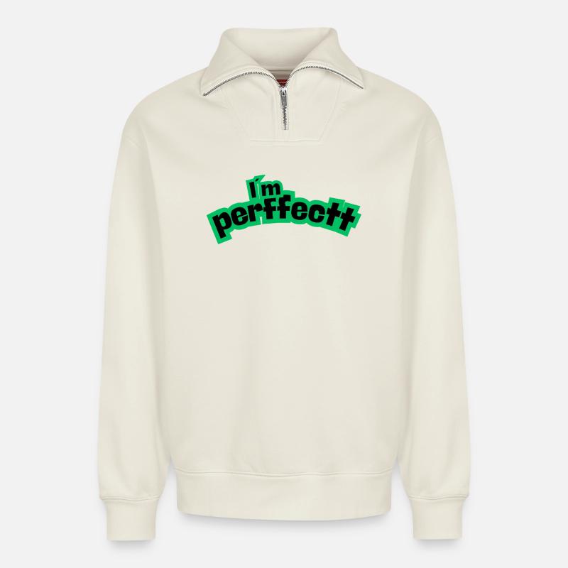 Vert parfait - Sweat unisexe décontracté en coton biologique à demi-zip – de SPREAD - blanc cassé