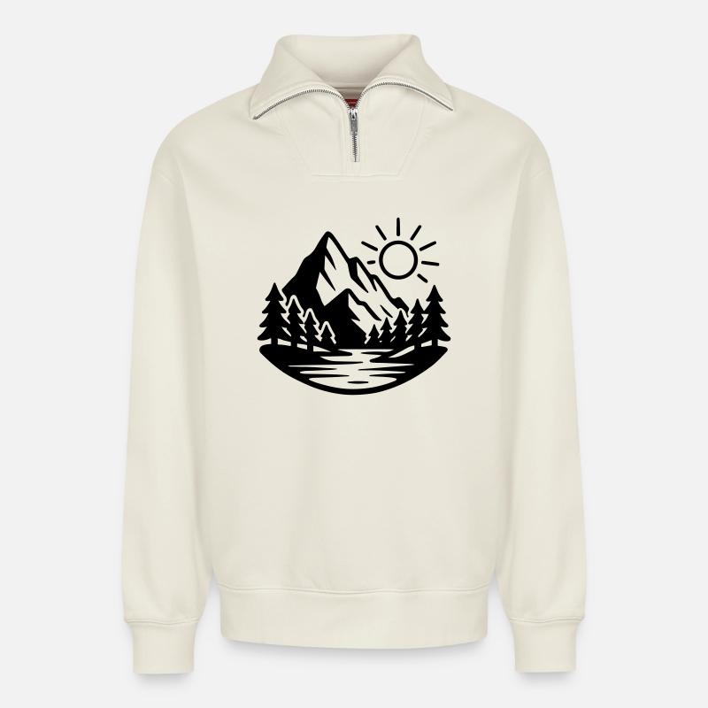 Berge Landschaft Wald Natur - Relaxed Unisex Organic Half Zip Sweatshirt – von SPREAD - Naturweiß
