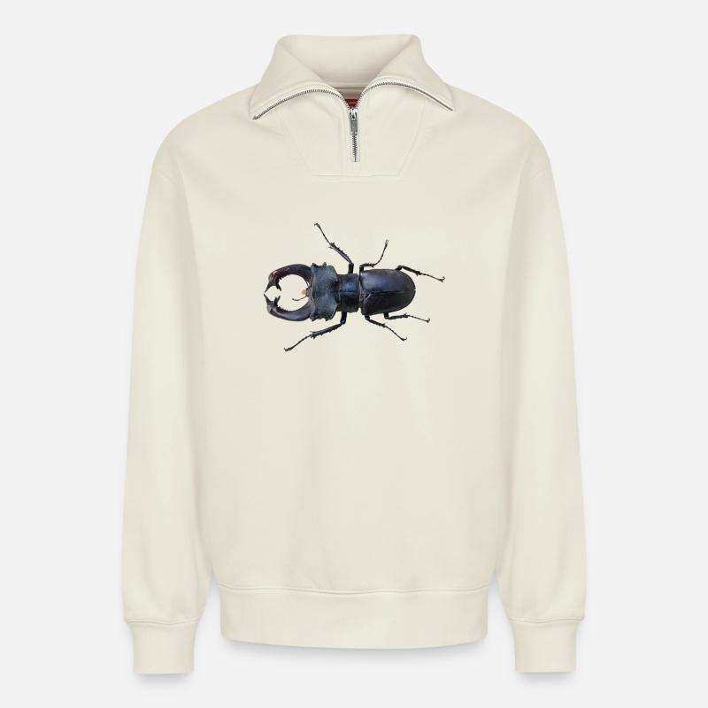 Hirschkäfer  - Relaxed Unisex Organic Half Zip Sweatshirt – von SPREAD - Naturweiß