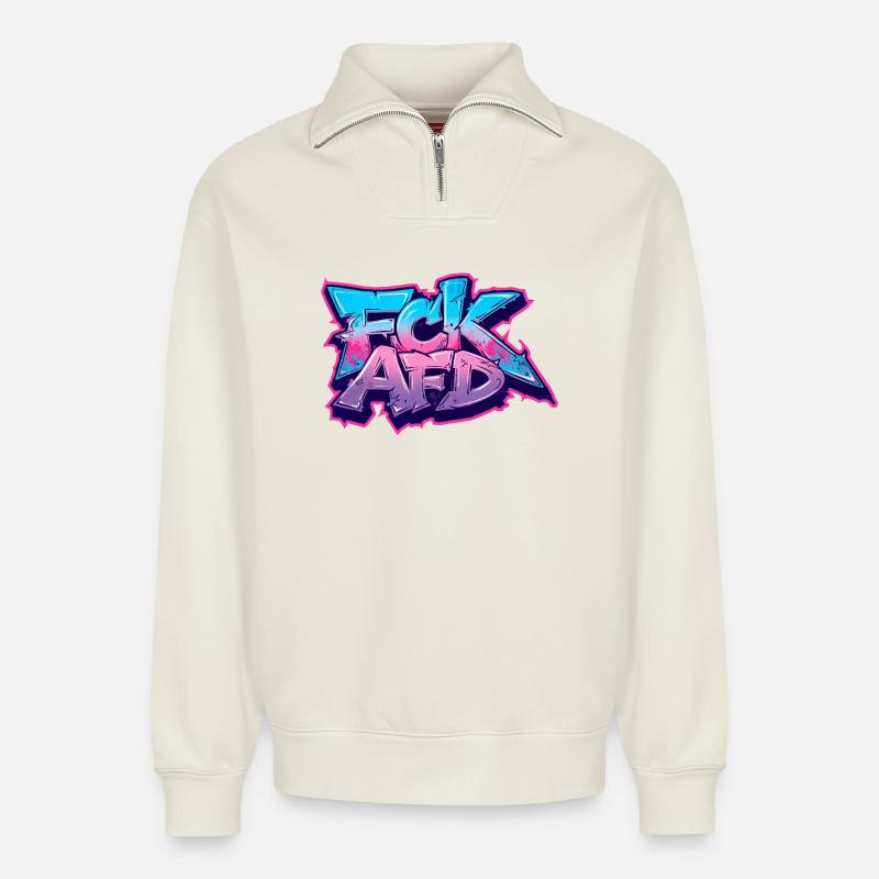 Graffiti Antifa Statement - Relaxed Unisex Organic Half Zip Sweatshirt – von SPREAD - Naturweiß