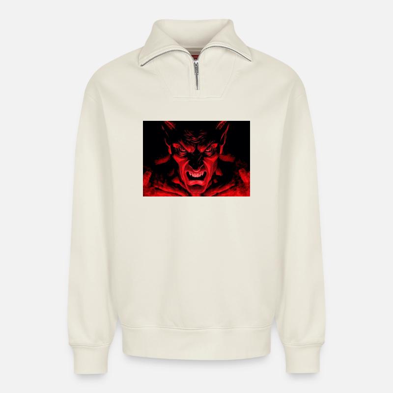 Der Teufel - Relaxed Unisex Organic Half Zip Sweatshirt – von SPREAD - Naturweiß