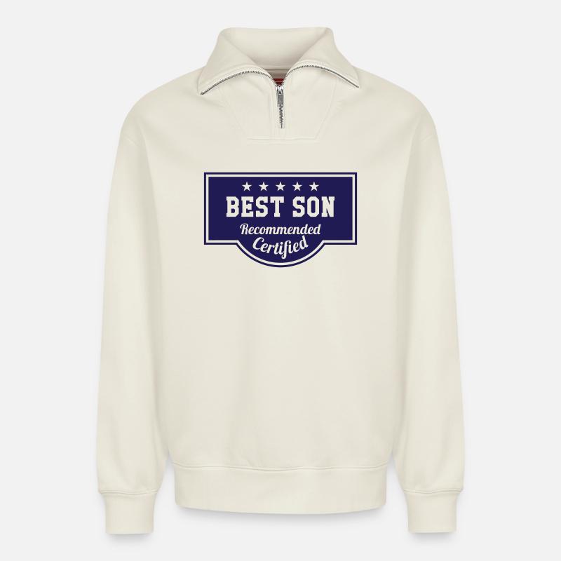 Bester Junge! Baby Birth Man - Relaxed Unisex Organic Half Zip Sweatshirt – von SPREAD - Naturweiß