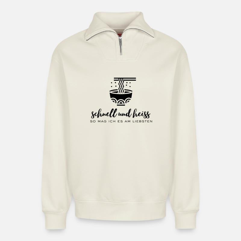 Ramen-Zeit - Relaxed Unisex Organic Half Zip Sweatshirt – von SPREAD - Naturweiß