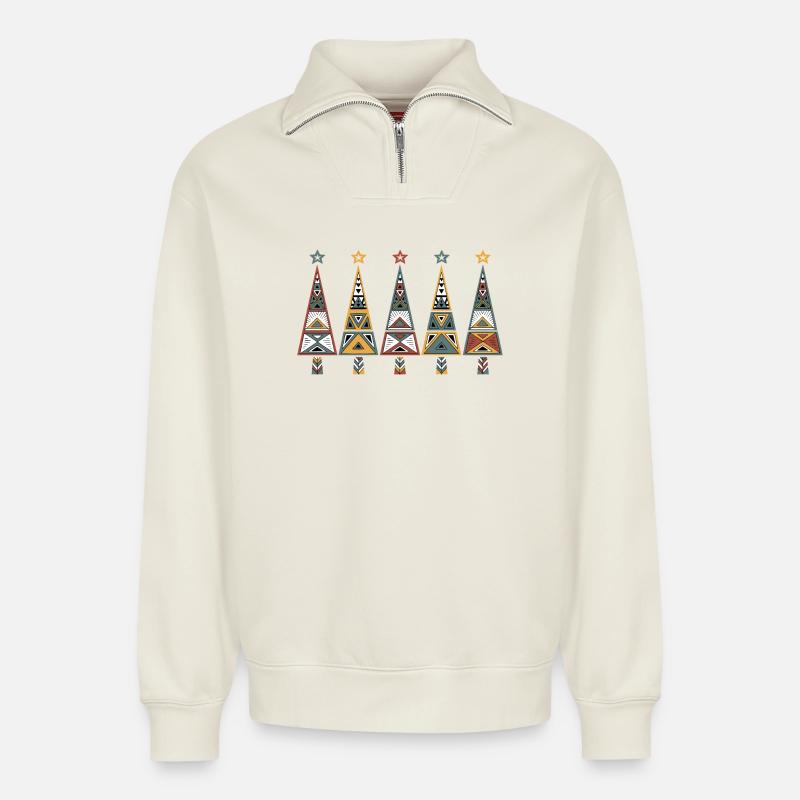 Afrika-Weihnachtsbaum - Relaxed Unisex Organic Half Zip Sweatshirt – von SPREAD - Naturweiß
