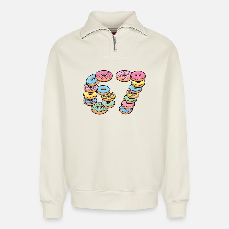 Pastel Donut Stack 67 Muster - Relaxed Unisex Organic Half Zip Sweatshirt – von SPREAD - Naturweiß