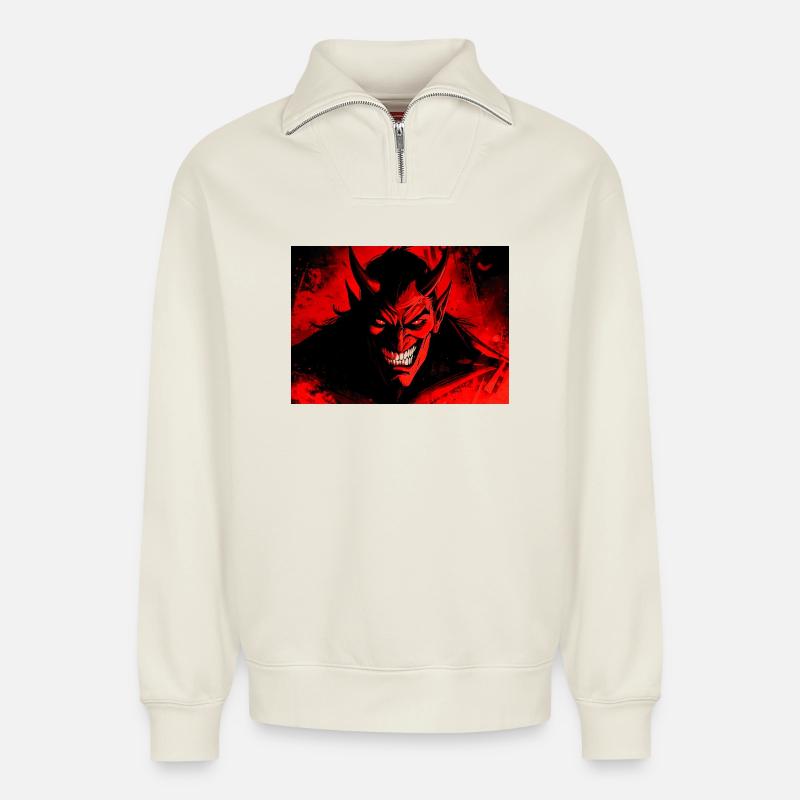 The Devil - Relaxed Unisex Organic Half Zip Sweatshirt – by SPREAD - off white