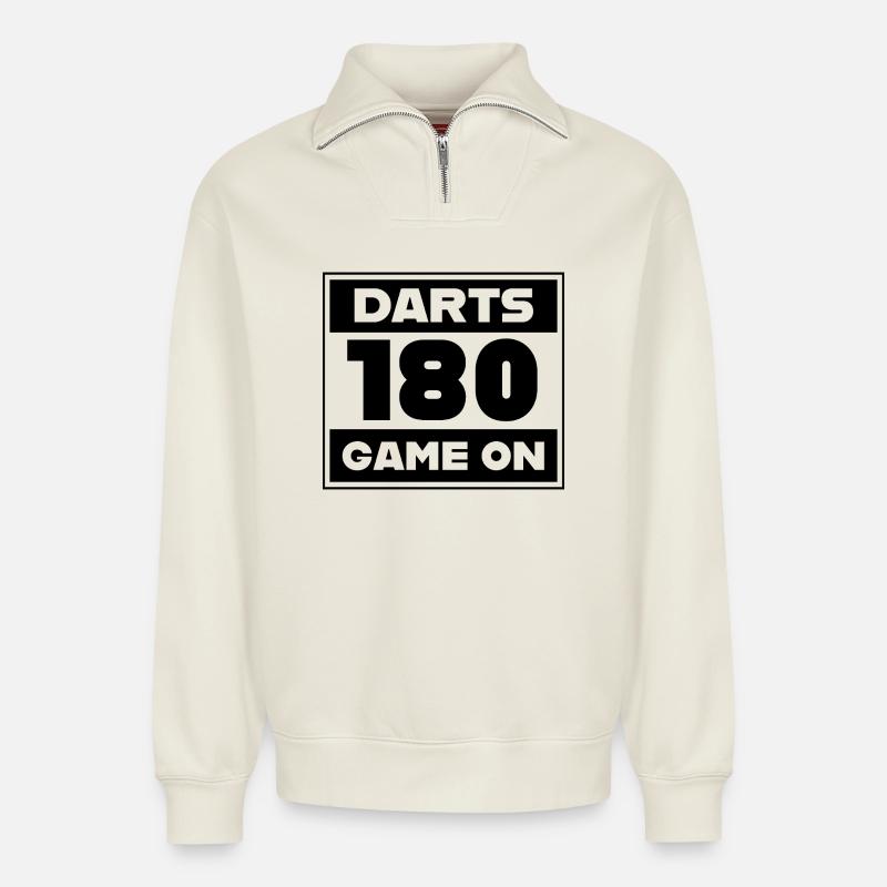 Dart,Darts_Startnummer - Relaxed Unisex Organic Half Zip Sweatshirt – by SPREAD - off white