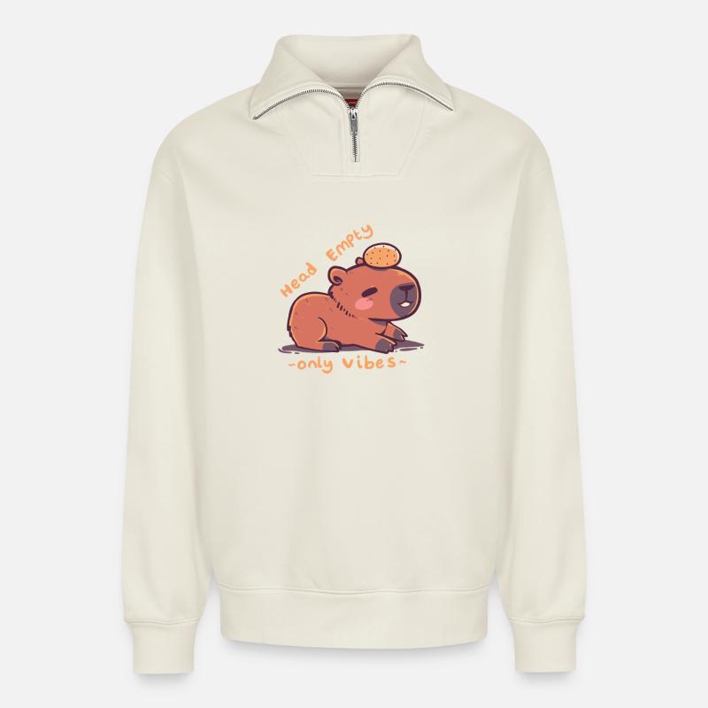 Kopf leer nur Vibes - Relaxed Unisex Organic Half Zip Sweatshirt – von SPREAD - Naturweiß