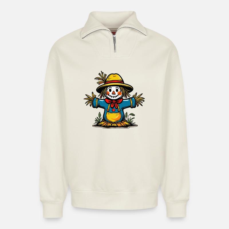 Strohmann Halloween Design - Relaxed Unisex Organic Half Zip Sweatshirt – von SPREAD - Naturweiß