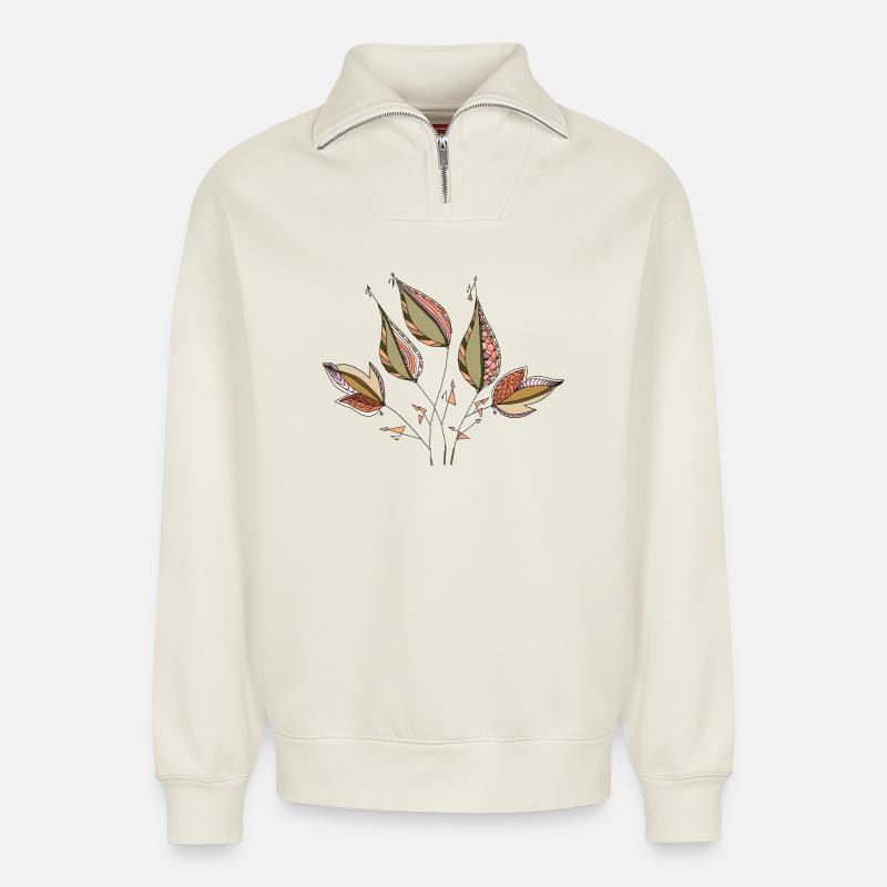Blätter - Relaxed Unisex Organic Half Zip Sweatshirt – von SPREAD - Naturweiß