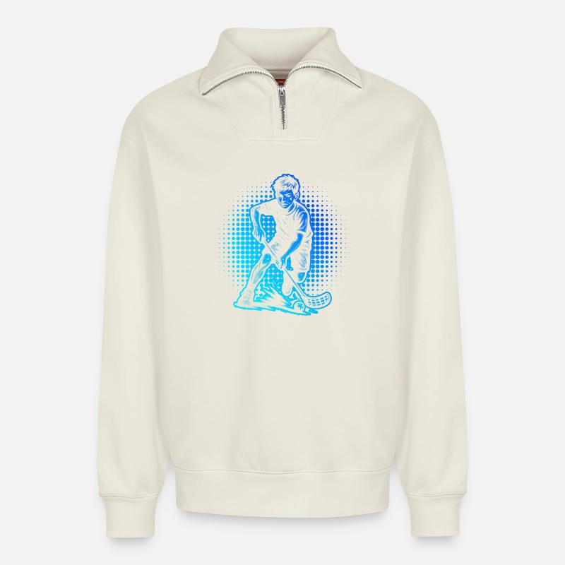 Einfach Floorball zeitloses Design - Relaxed Unisex Organic Half Zip Sweatshirt – von SPREAD - Naturweiß