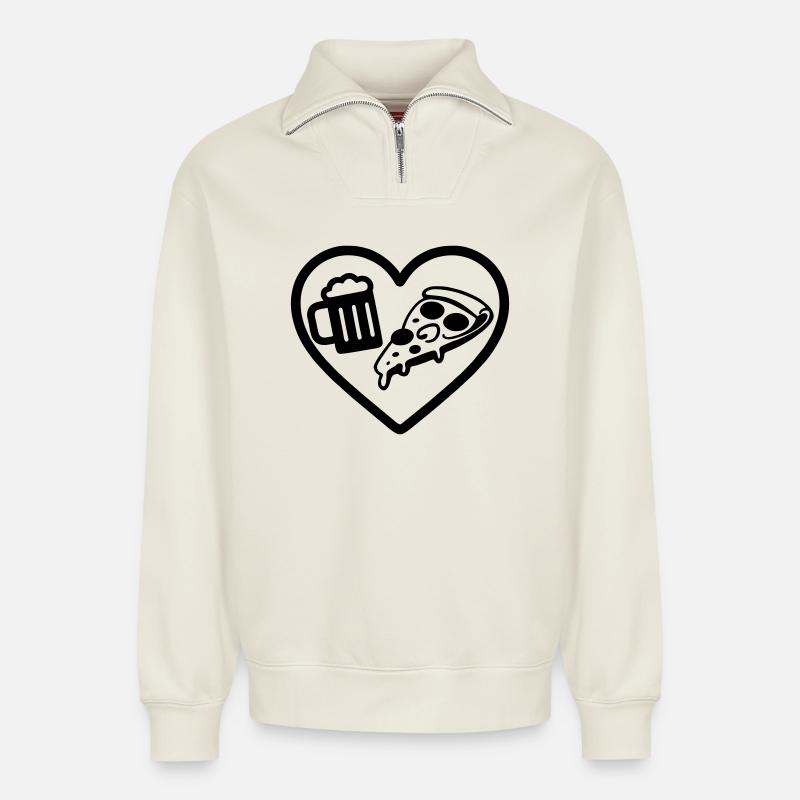 Heart Pizza Bier - Relaxed Unisex Organic Half Zip Sweatshirt – von SPREAD - Naturweiß