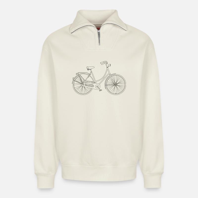 Fahrrad Liebe Minimal Art Statement - Relaxed Unisex Organic Half Zip Sweatshirt – von SPREAD - Naturweiß