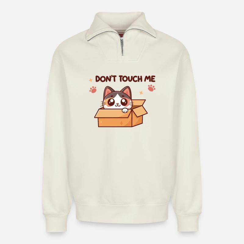 Kätzchen in der Box – Nicht anfassen - Relaxed Unisex Organic Half Zip Sweatshirt – von SPREAD - Naturweiß