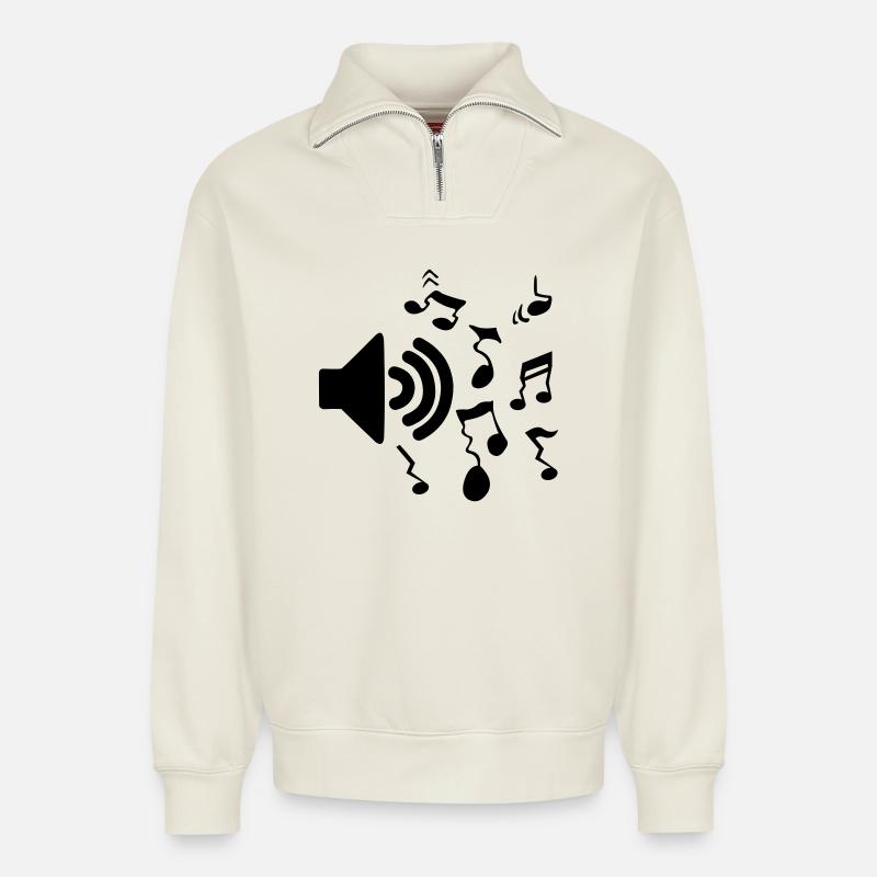 Volume du logo du haut-parleur - Sweat unisexe décontracté en coton biologique à demi-zip – de SPREAD - blanc cassé