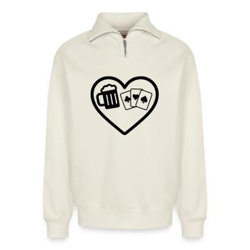 Heart Beer Kartenspiele Humor - Relaxed Unisex Organic Half Zip Sweatshirt – von SPREAD - Naturweiß - Vorne