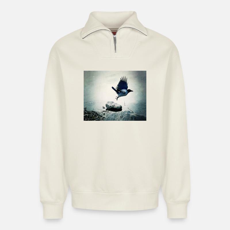 Crow's Flight - Relaxed Unisex Organic Half Zip Sweatshirt – by SPREAD - off white