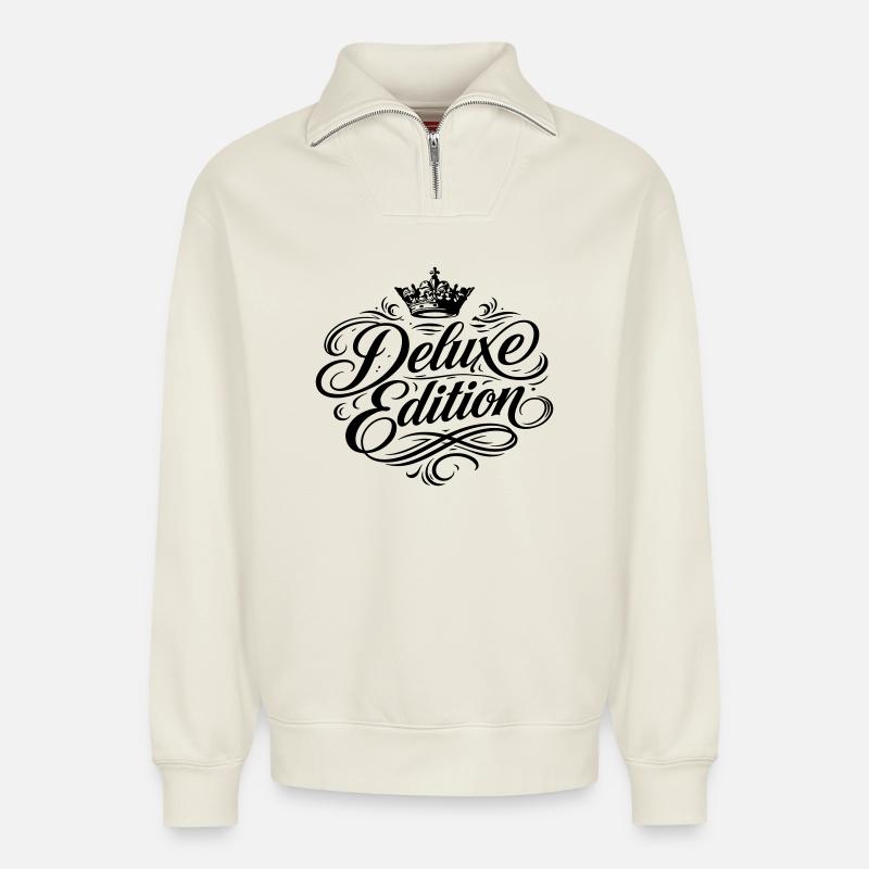 Édition Deluxe Crown - Sweat unisexe décontracté en coton biologique à demi-zip – de SPREAD - blanc cassé