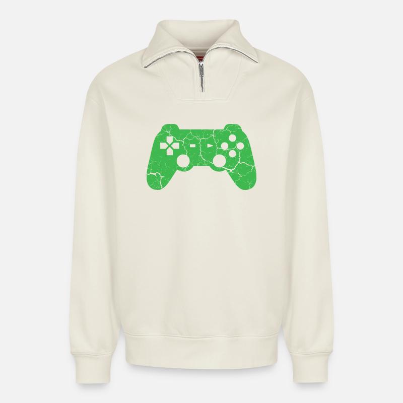 Controller Gaming - Relaxed Unisex Organic Half Zip Sweatshirt – by SPREAD - off white