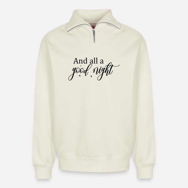 Gute Nacht Script mit Sternen - Relaxed Unisex Organic Half Zip Sweatshirt – von SPREAD - Naturweiß
