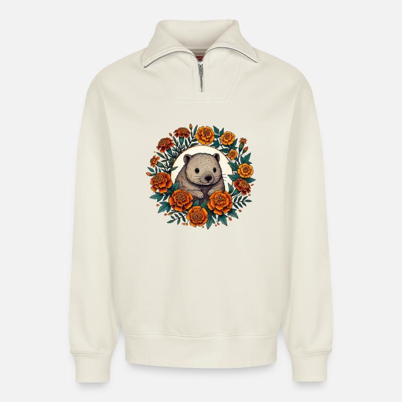 Otter Bloom Circle - Relaxed Unisex Organic Half Zip Sweatshirt – von SPREAD - Naturweiß
