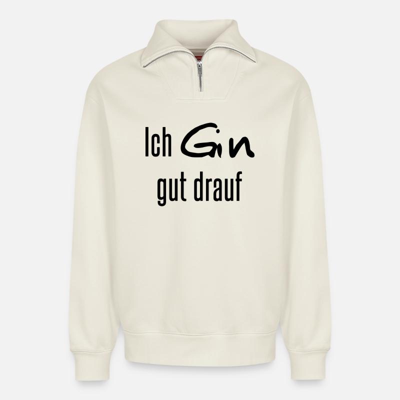 Ich Gin gut drauf - Relaxed Unisex Organic Half Zip Sweatshirt – von SPREAD - Naturweiß