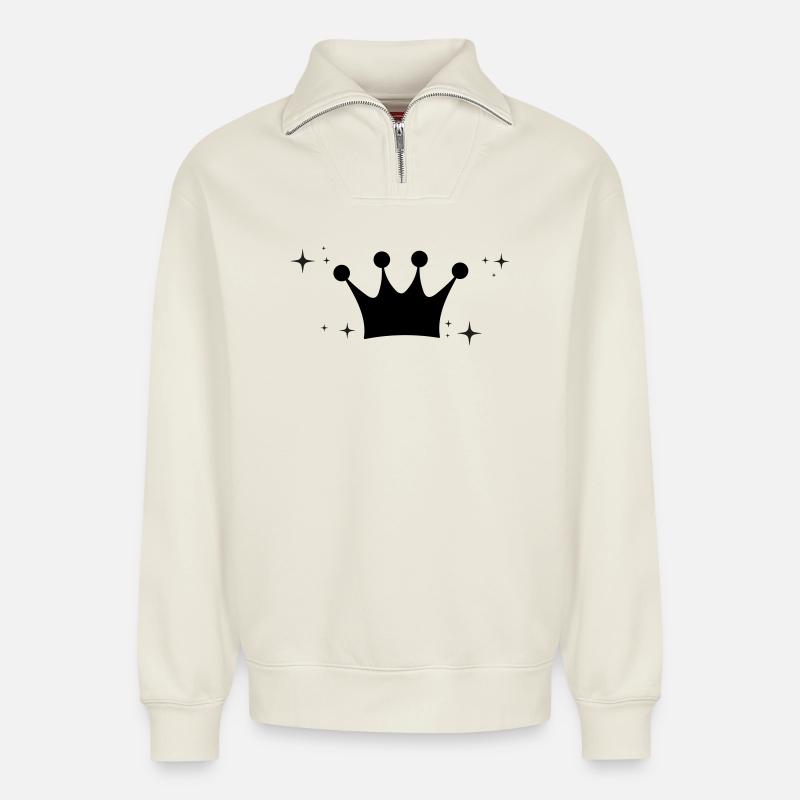 Krone - Relaxed Unisex Organic Half Zip Sweatshirt – von SPREAD - Naturweiß
