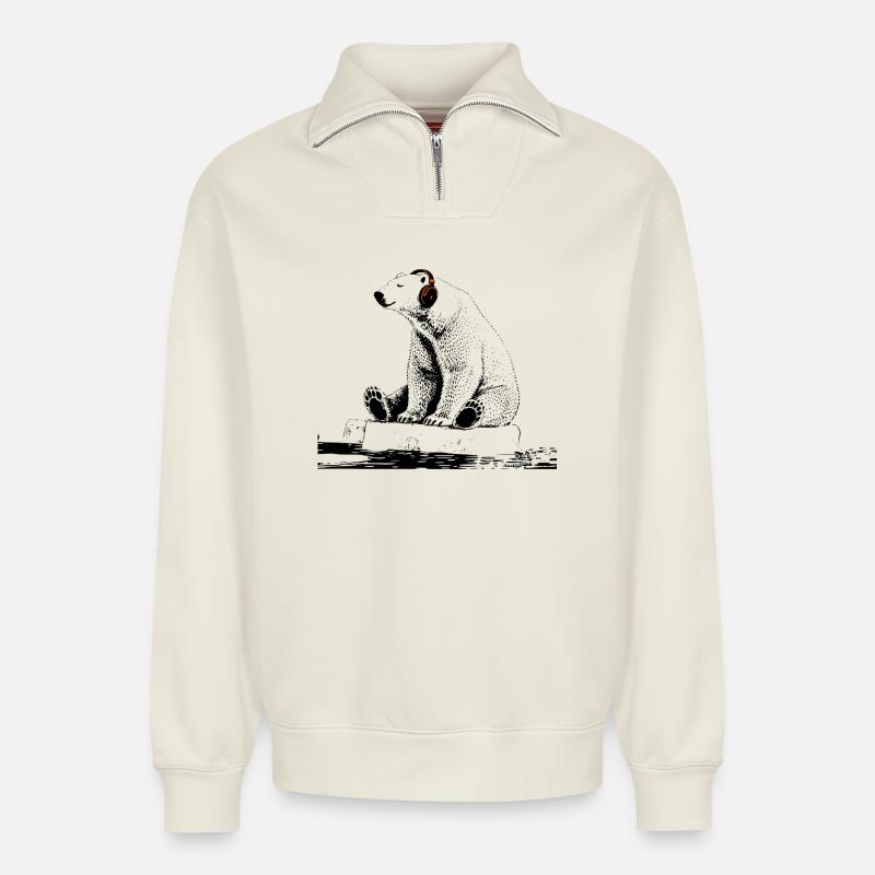 Rythmes arctiques - Sweat unisexe décontracté en coton biologique à demi-zip – de SPREAD - blanc cassé