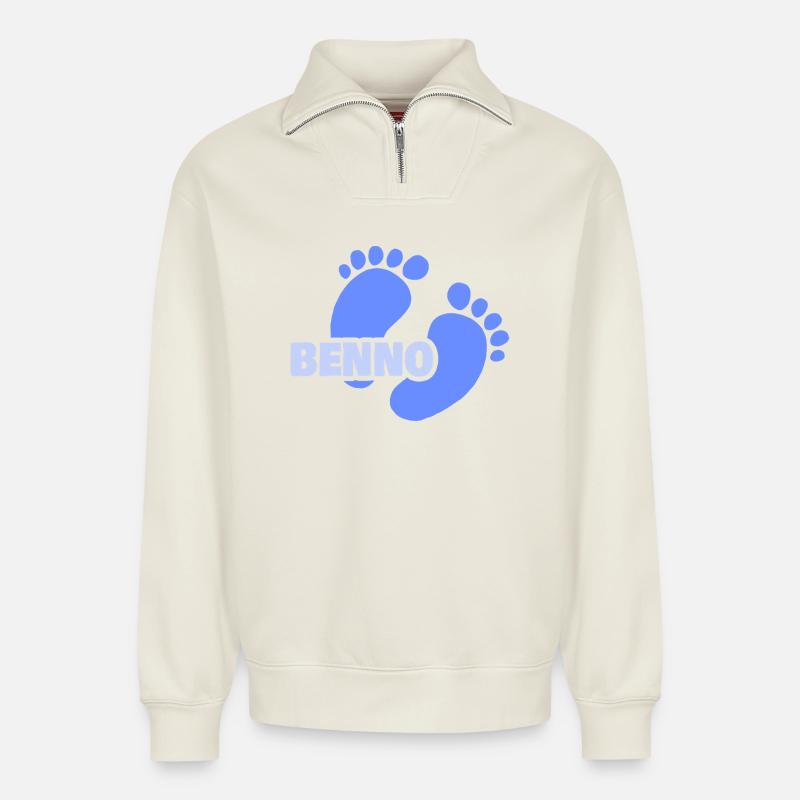 Geburt Benno - Relaxed Unisex Organic Half Zip Sweatshirt – von SPREAD - Naturweiß