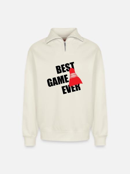 Badminton Best Game Ever - Relaxed Unisex Organic Half Zip Sweatshirt – by SPREAD - off white