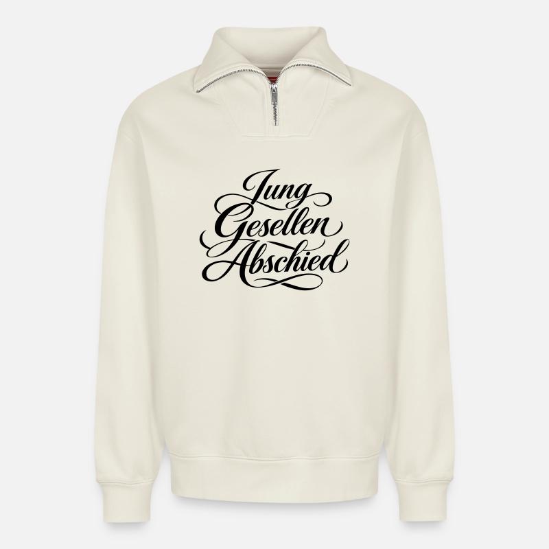 Junggesellen Abschied - Relaxed Unisex Organic Half Zip Sweatshirt – von SPREAD - Naturweiß