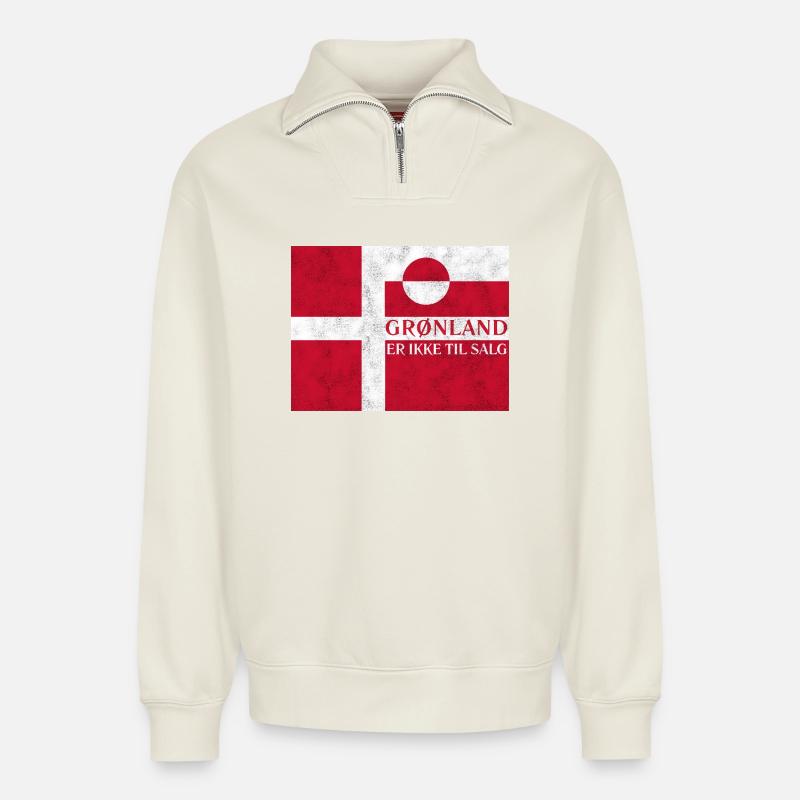 Grønland Ikke Til Salg - Relaxed Unisex Organic Half Zip Sweatshirt – von SPREAD - Naturweiß