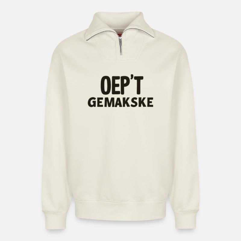 Chemises en dialecte anversois. - Sweat unisexe décontracté en coton biologique à demi-zip – de SPREAD - blanc cassé