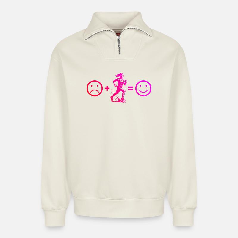 Rennen Power Running Design - Relaxed Unisex Organic Half Zip Sweatshirt – von SPREAD - Naturweiß