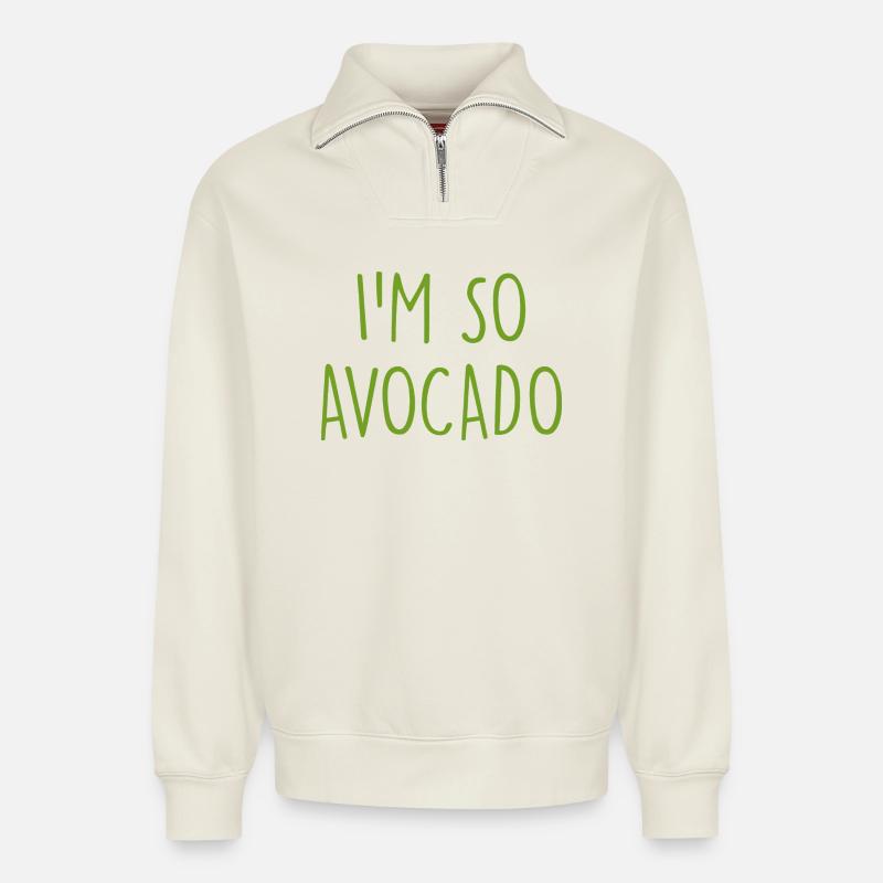 Avocado - Relaxed Unisex Organic Half Zip Sweatshirt – von SPREAD - Naturweiß
