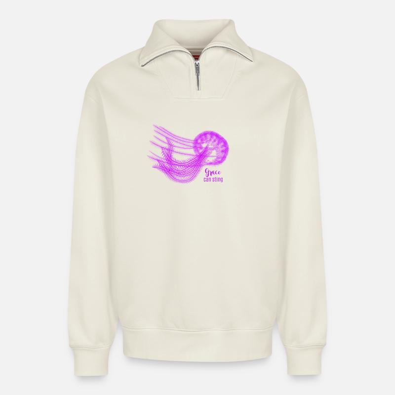 Grace Can Steing Quallenkunst - Relaxed Unisex Organic Half Zip Sweatshirt – von SPREAD - Naturweiß