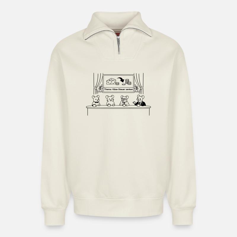 Maus Mäuse Käse Steuer senken - Relaxed Unisex Organic Half Zip Sweatshirt – von SPREAD - Naturweiß