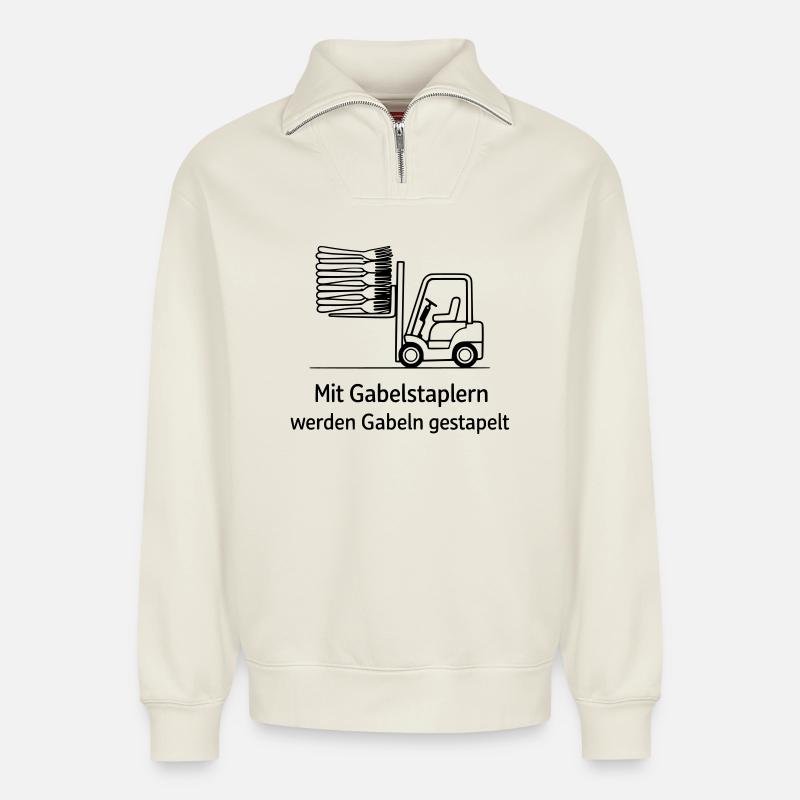 gabelstapler wortwitz gabel stapeln - Relaxed Unisex Organic Half Zip Sweatshirt – von SPREAD - Naturweiß