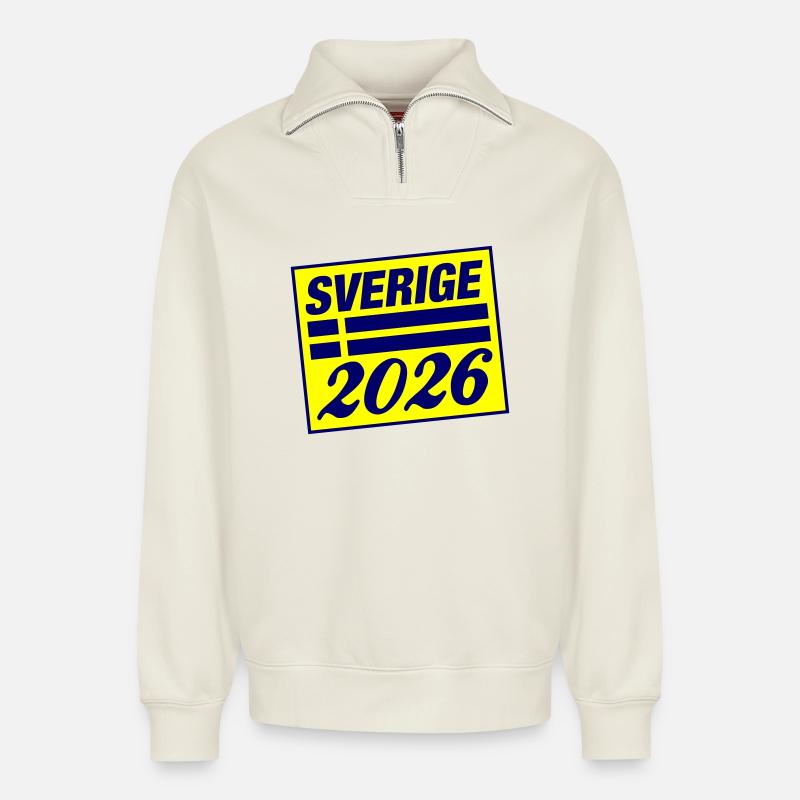 Drapeau de Suède 2026 - Sweat unisexe décontracté en coton biologique à demi-zip – de SPREAD - blanc cassé