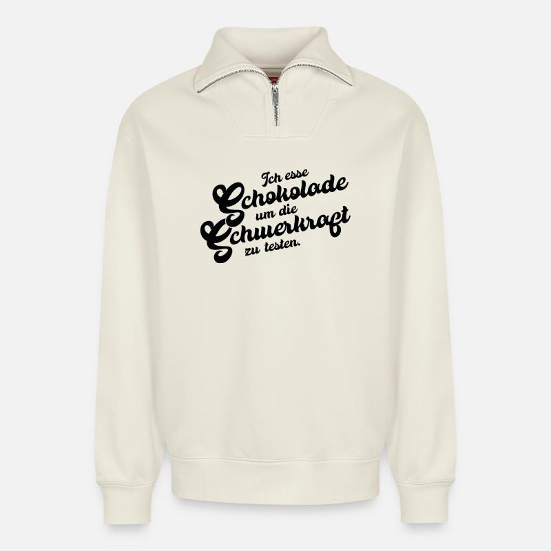 Chocolate Gravity Test - Relaxed Unisex Organic Half Zip Sweatshirt – by SPREAD - off white