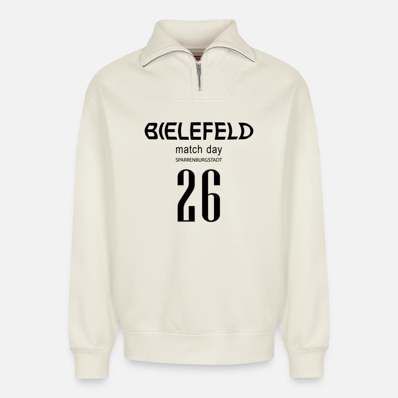 Bielefeld Matchday 2026 - Relaxed Unisex Organic Half Zip Sweatshirt – von SPREAD - Naturweiß