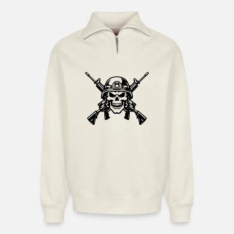Guerre - Sweat unisexe décontracté en coton biologique à demi-zip – de SPREAD - blanc cassé